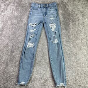American Eagle Jeans Women's 00 Blue Jegging Hi-Rise Light Wash Ripped Stretch